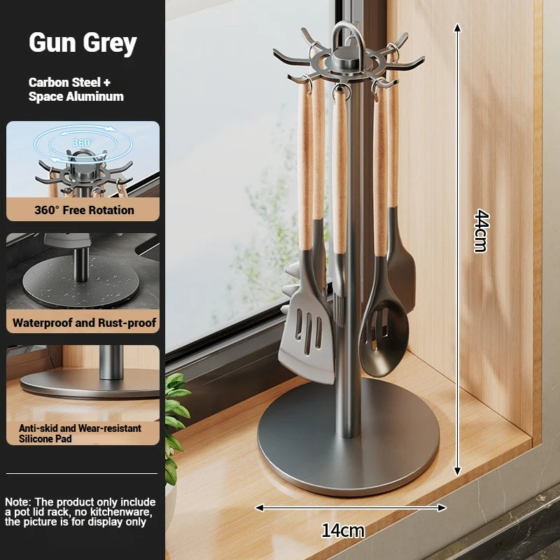 Kitchen Utensil Stand: Rotating Storage Hanger with 8 Hooks