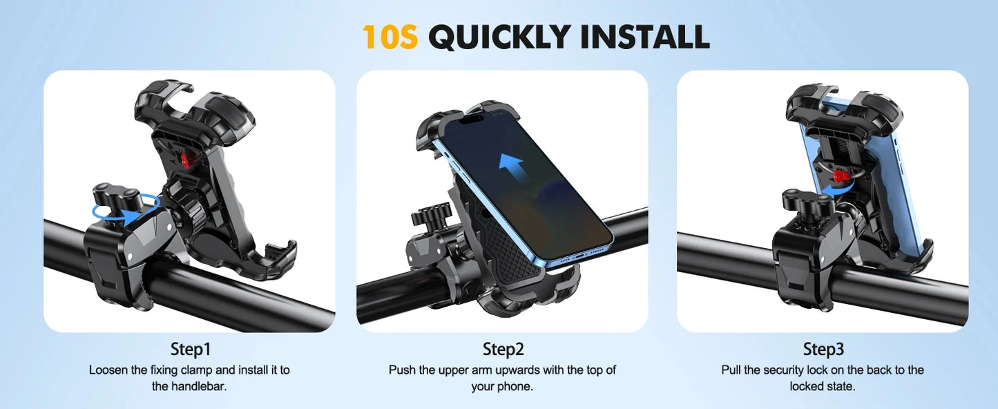 Motorcycle, mountain bike, road bike, stable and adjustable 360° rotatable universal mobile phone stand