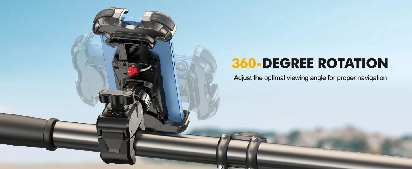 Motorcycle, mountain bike, road bike, stable and adjustable 360° rotatable universal mobile phone stand