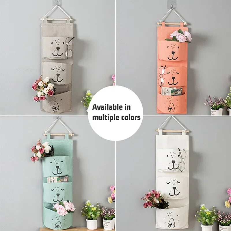 3 Pockets Cute Wall Mounted Storage Bag