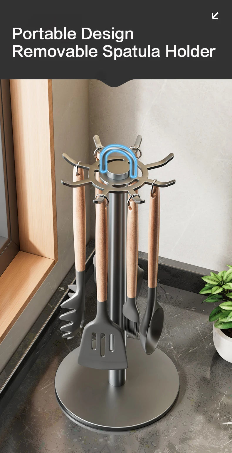 Kitchen Utensil Stand: Rotating Storage Hanger with 8 Hooks