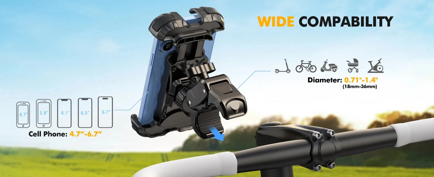 Motorcycle, mountain bike, road bike, stable and adjustable 360° rotatable universal mobile phone stand