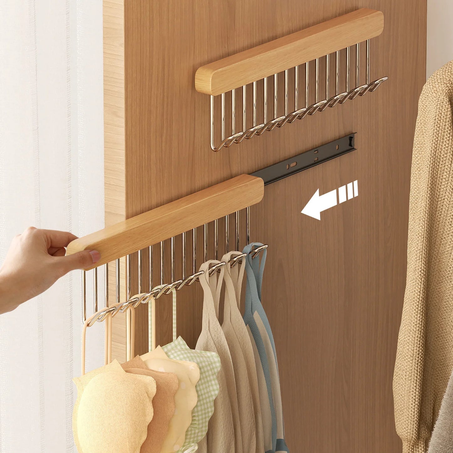 Clothes Hanger Bar for Closet // Pull Out Hook Rack Wardrobe Sliding Rack