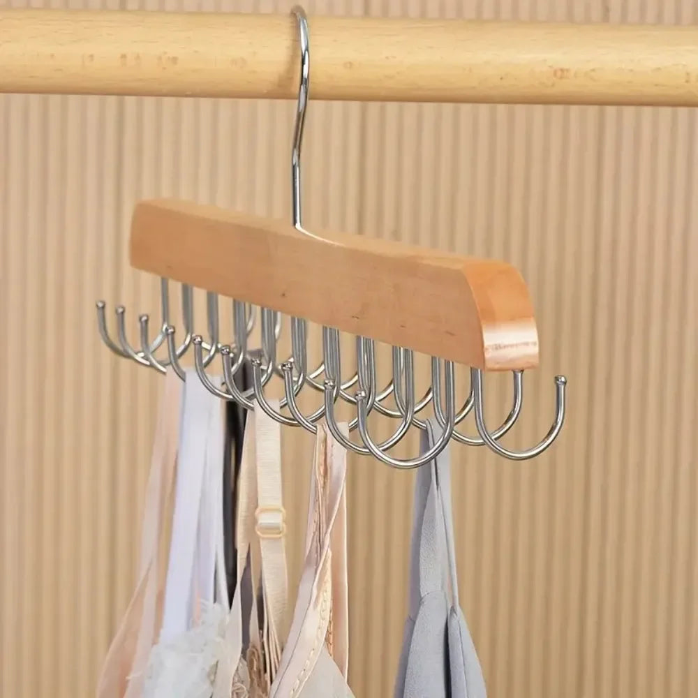 14 Hook Wooden Closet Organizer for Ties Belts Hats Scarves