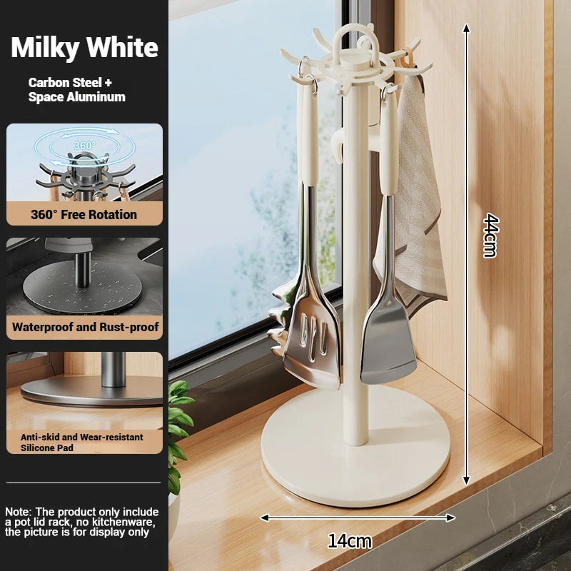 Kitchen Utensil Stand: Rotating Storage Hanger with 8 Hooks