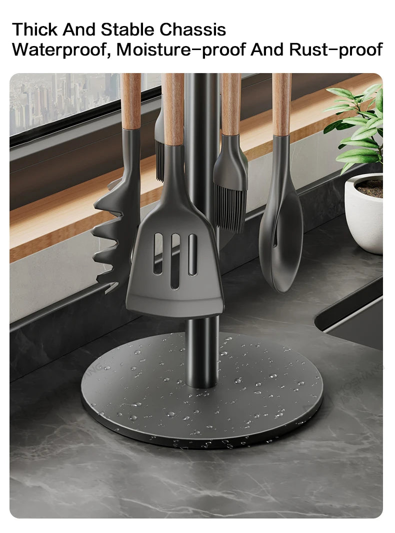 Kitchen Utensil Stand: Rotating Storage Hanger with 8 Hooks